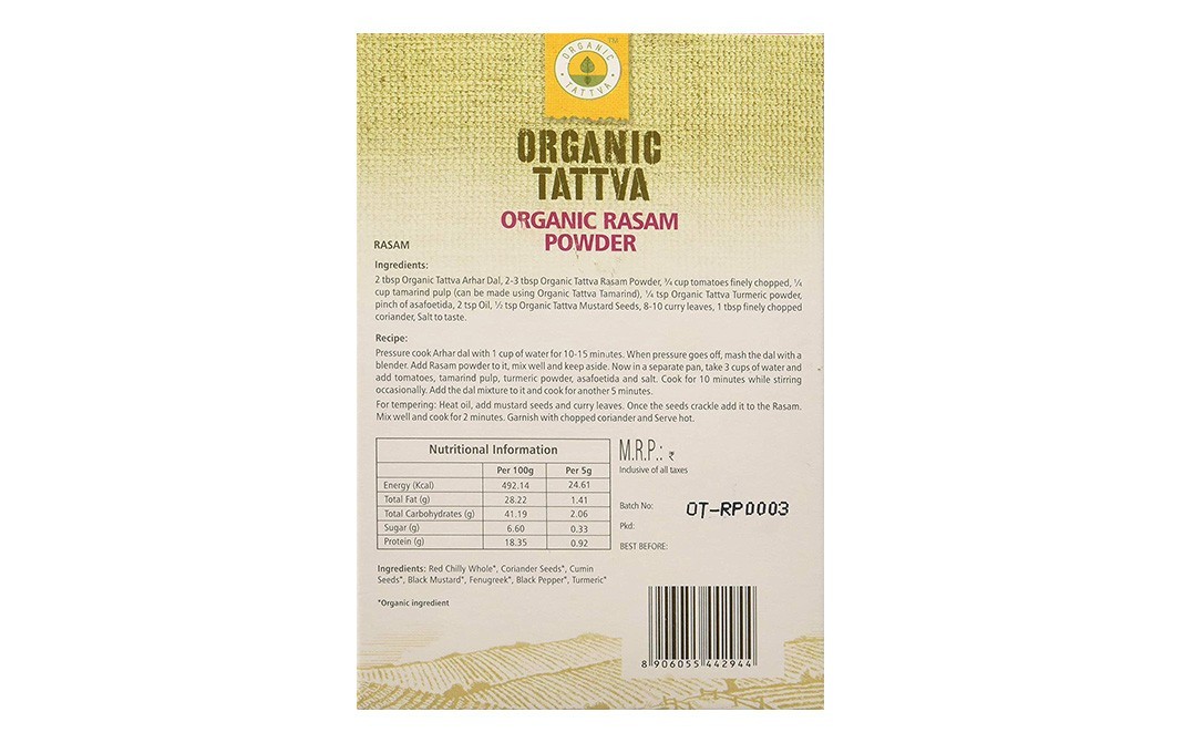 Organic Tattva Organic Rasam Powder    Box  100 grams